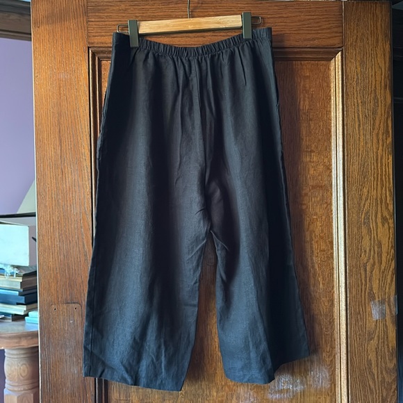 FLAX black Linen wide leg flood Pants - Picture 3 of 5